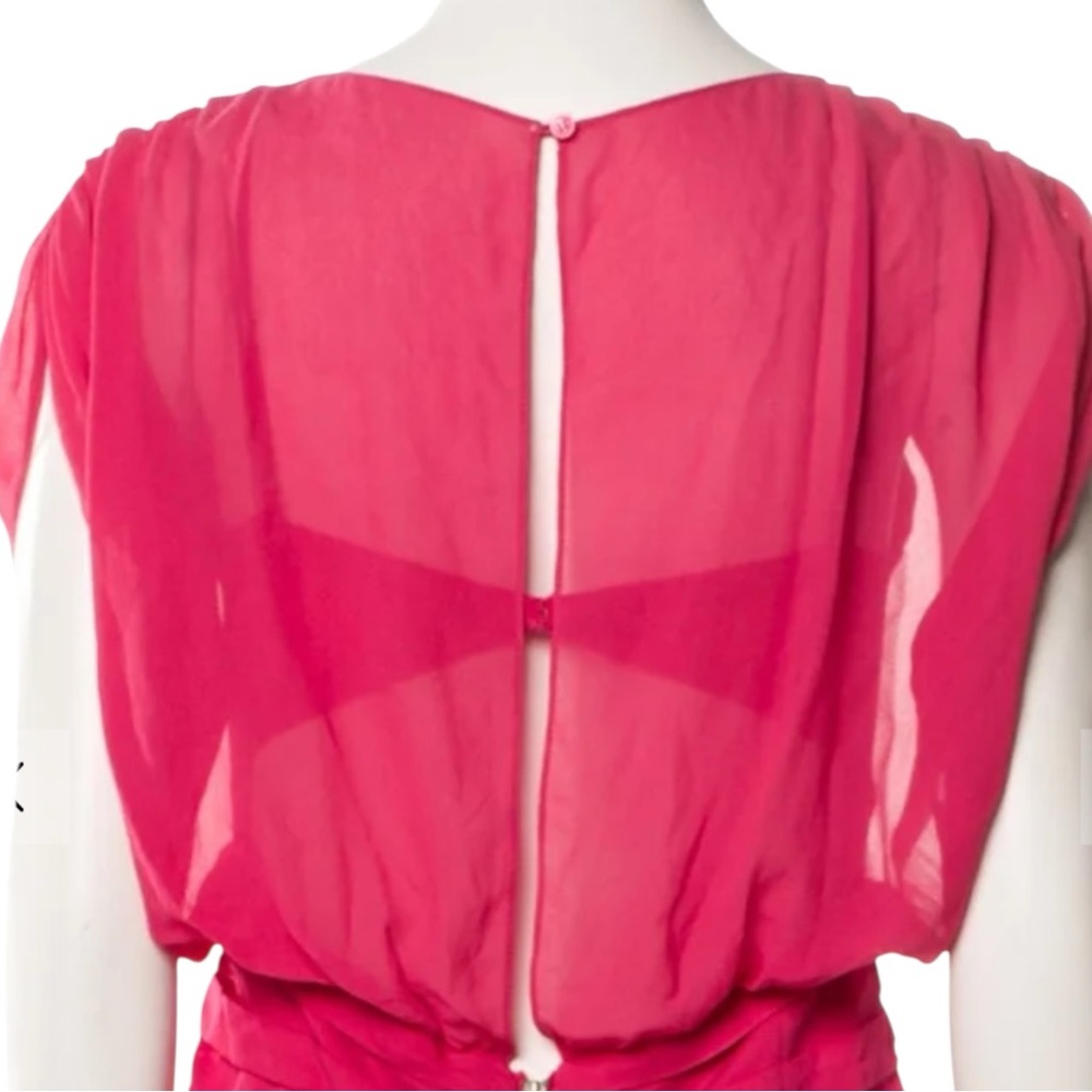 ALICE + OLIVIA 100% Silk Strawberry Pink Ruched Cocktail Mini Dress Size M - Picture 7 of 11